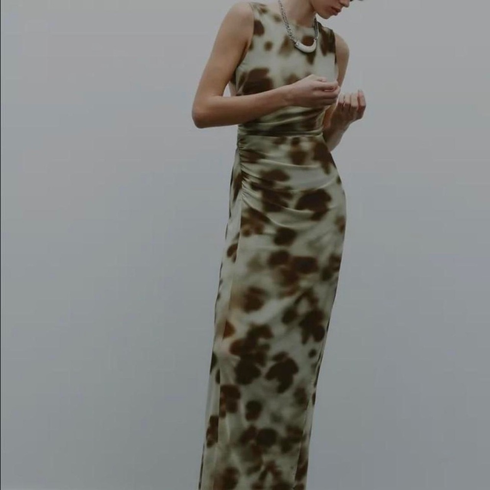 Zara Olive Green and Brown Tie-Dye Maxi Dress